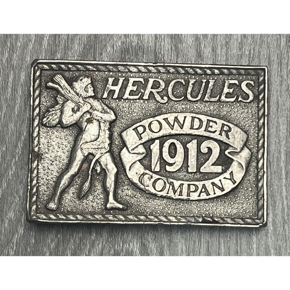 Vintage Hercules Powder Company 1912 Belt Buckle Mens Pewter Made USA 1976